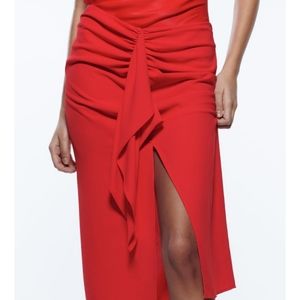 Ruffled Midi Skirt Red Zara